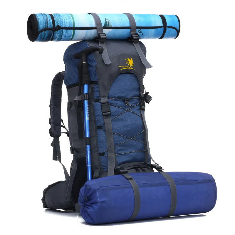 60L waterproof outdoor shoulder bag in black, polyester material, with shoulder straps and spacious main compartment