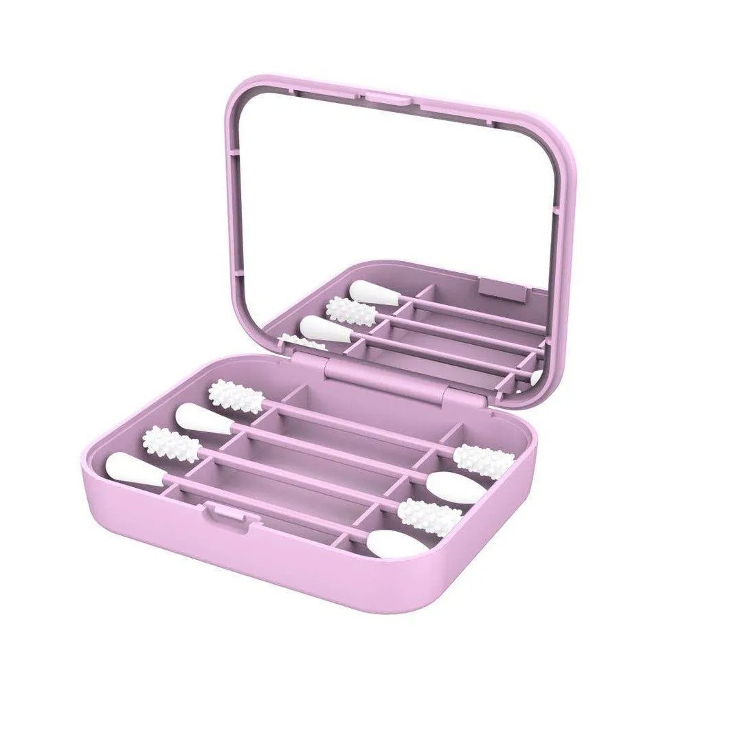 Double-headed silicone ear stick in pink, reusable cleaning tool for dirt and grease removal