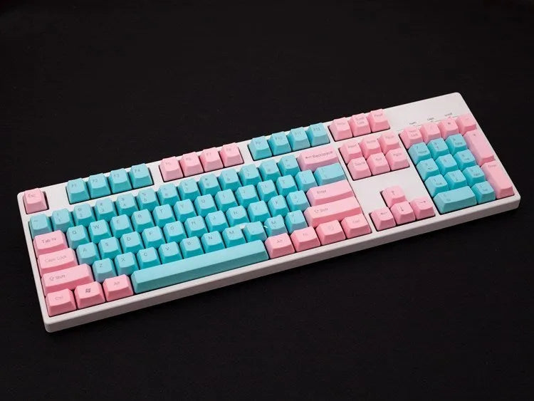 Pink opaque PBT keycaps with side-print engraving for mechanical keyboards