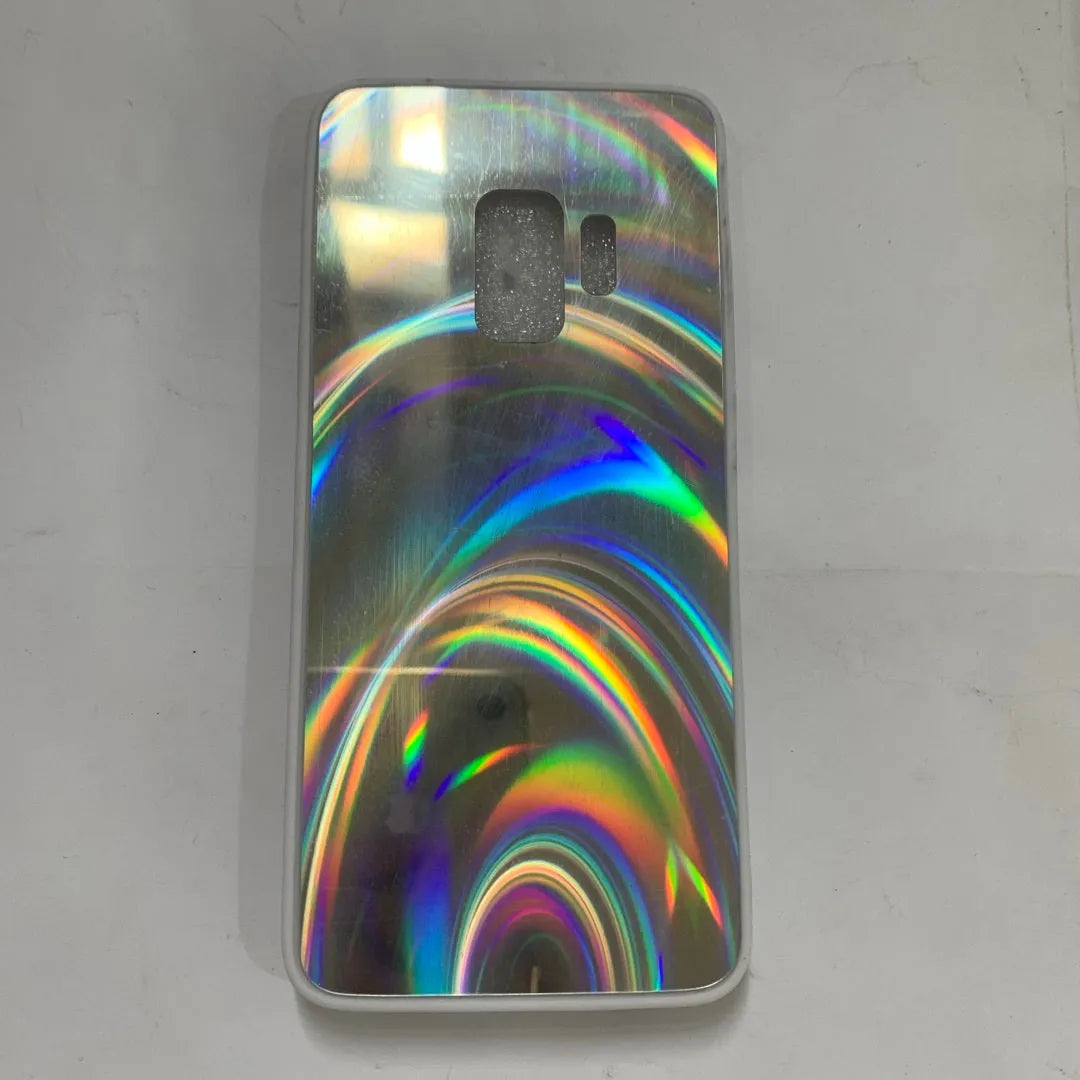 A 3D rainbow glitter gradient back cover case for a smartphone, showing its full-coverage design and sparkling finish.