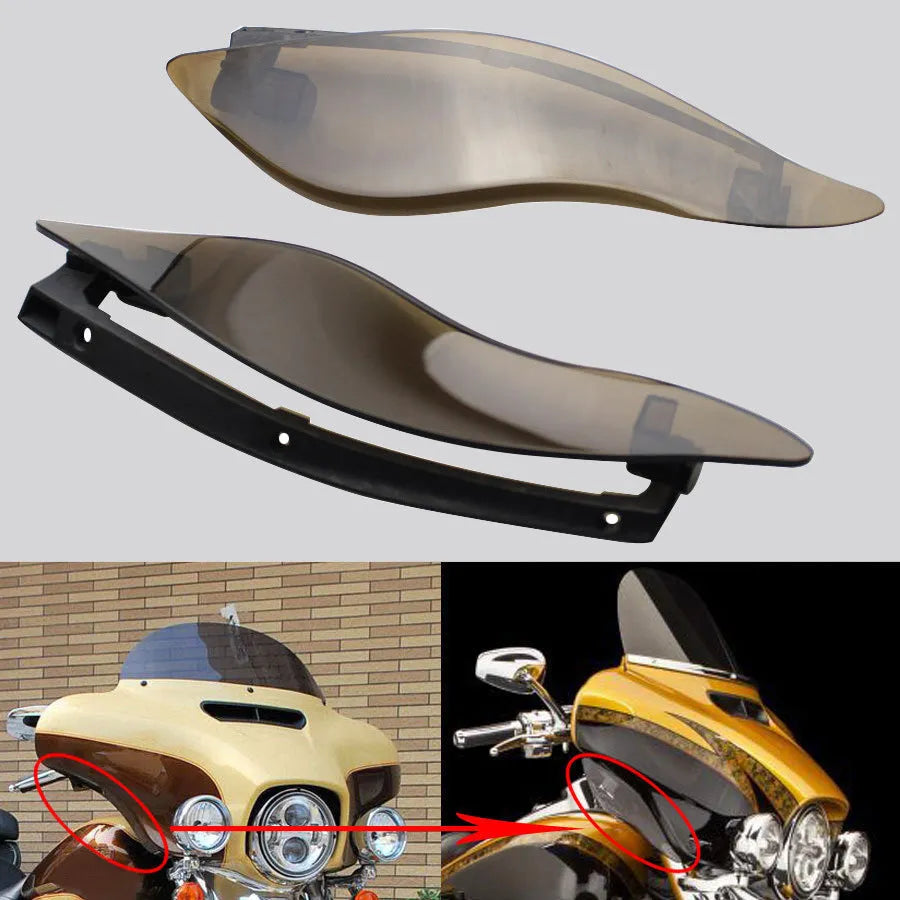 Harley Davidson trike windshield side wings in ABS plastic, smoked and black options