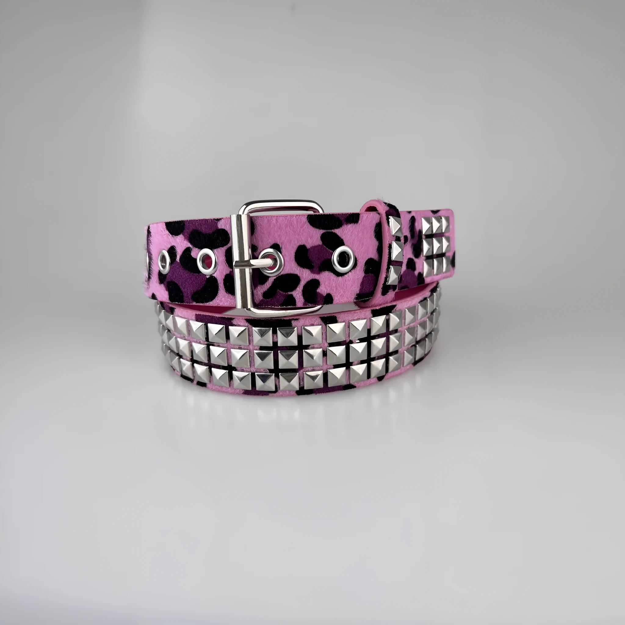 Women's punk style hip hop belt with metal decorative rivets and pyramid pattern on PU leather