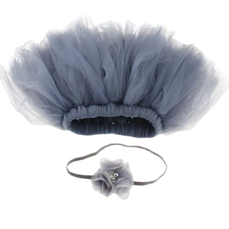 Baby girls pettiskirt set 1-3 months with skirt, hairband, lace, bow and mesh, 20-22cm tile