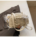 Women's PU leather shoulder handbag with removable bandage bow and phone compartment in milky white