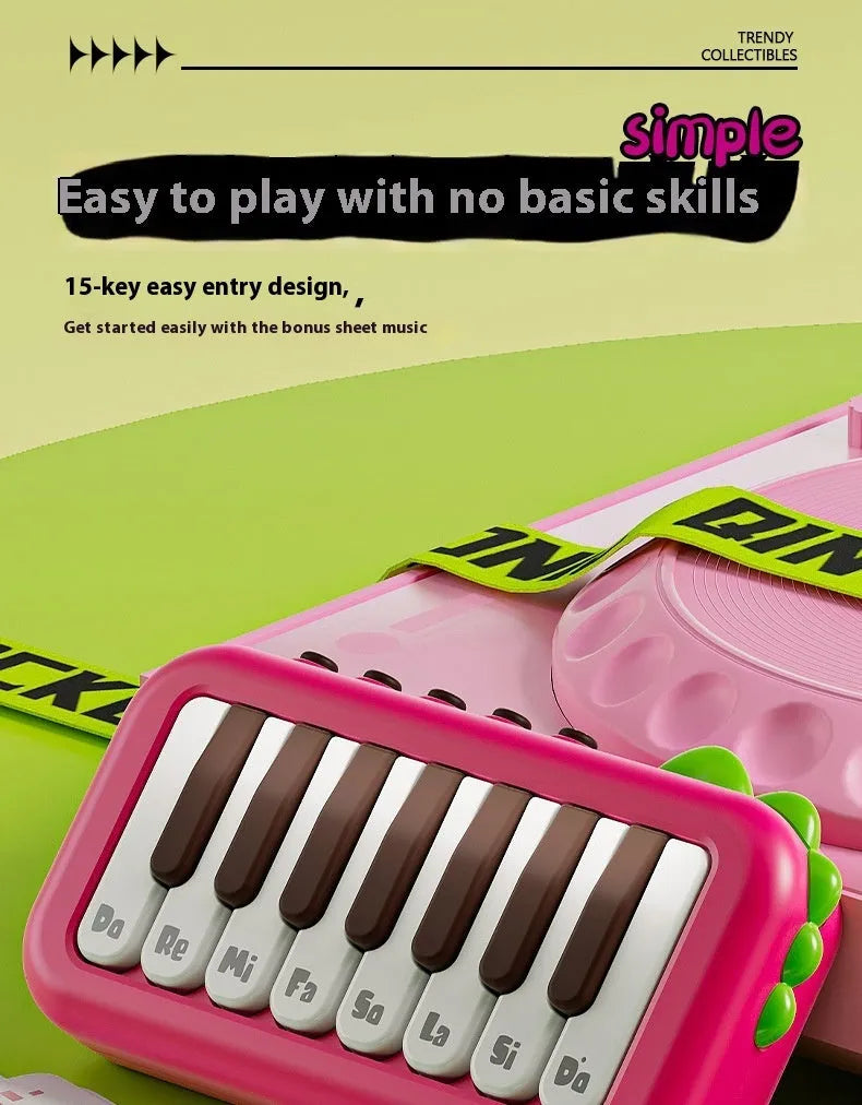 Pocket electronic keyboard little piano pattern toy for children in green and pink plastic.