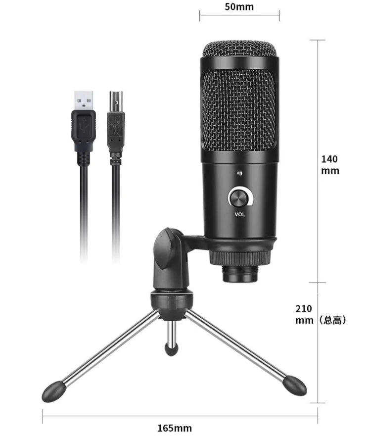 Black USB condenser microphone with integrated volume knob for laptop recording