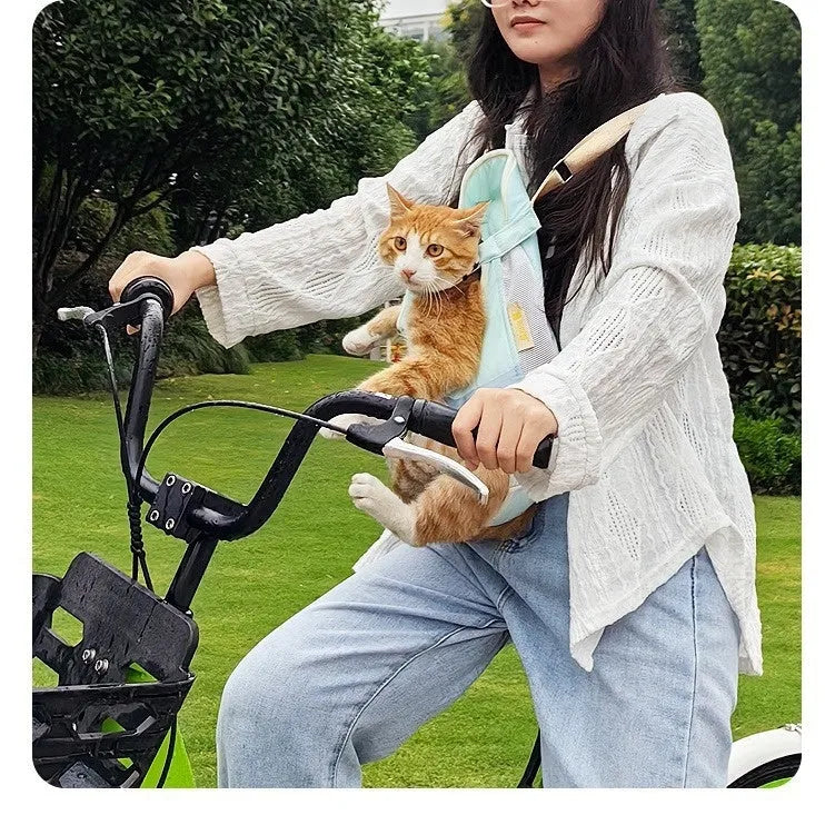 Soft non-woven polyester canvas pet backpack worn on chest for cat transportation in VC orange colour