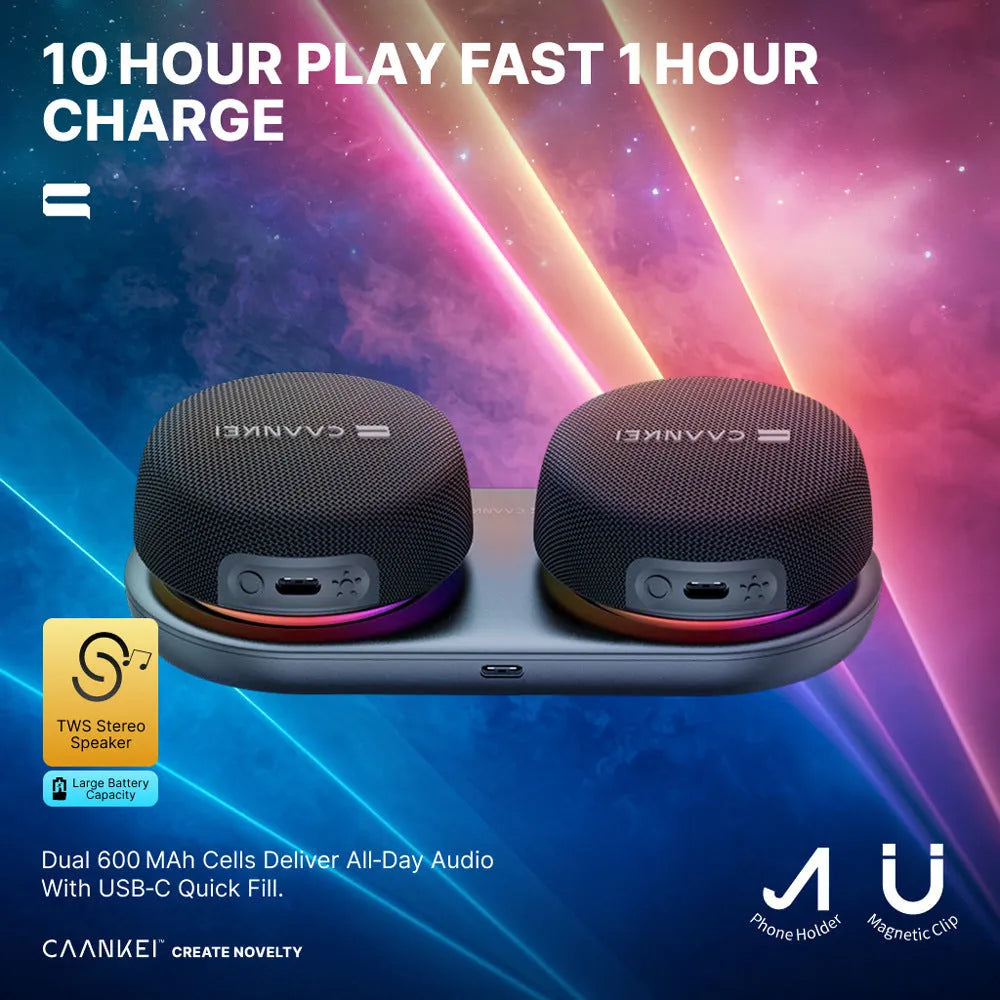Black Bluetooth speaker with high volume stereo surround bass and built-in battery