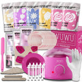 WUWUVISTA professional waxing kit with black wax warmer, coloured hard wax beads, applicators, and aftercare products.