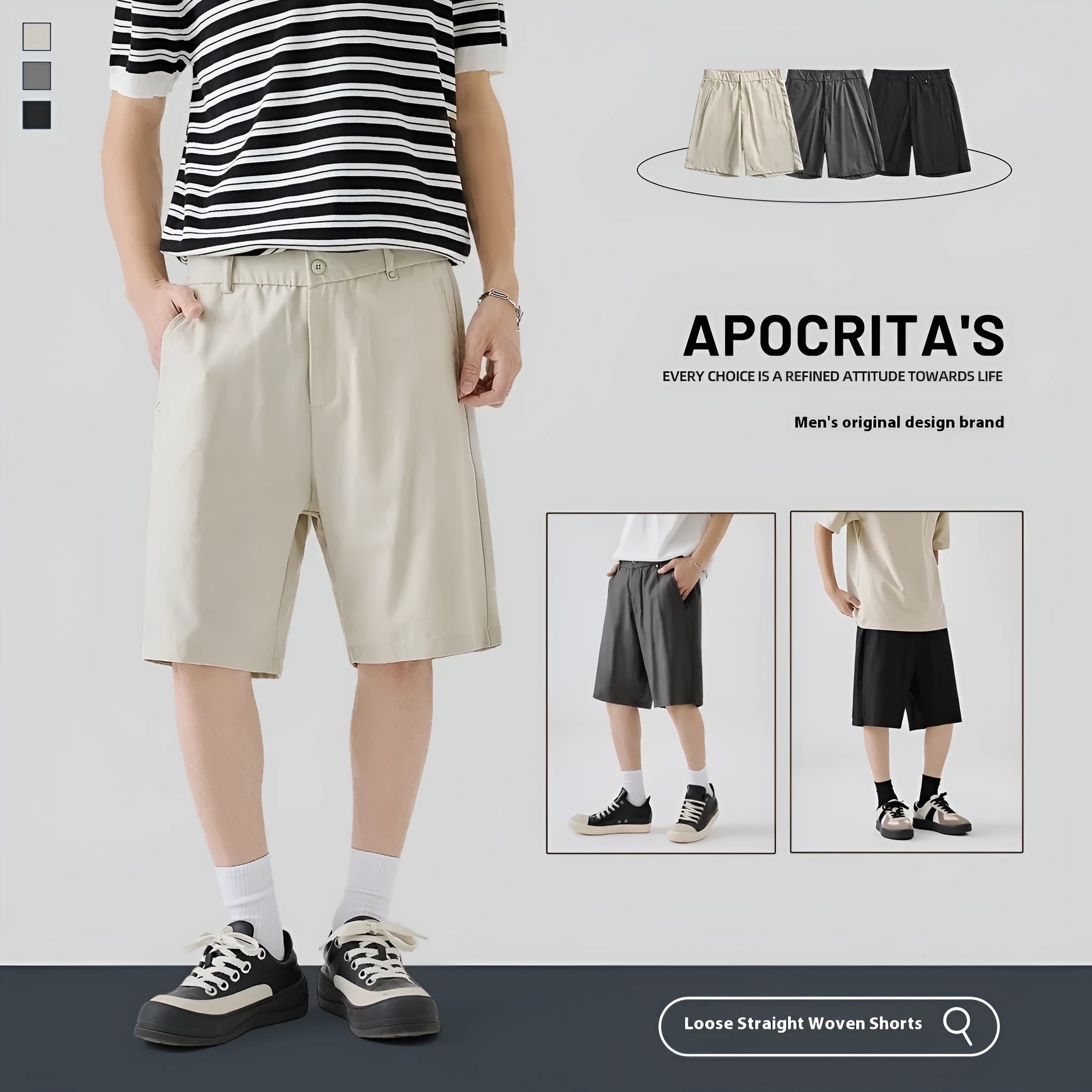 Men's lyocell casual shorts in loose fit with elastic waist, shown in apricot colour