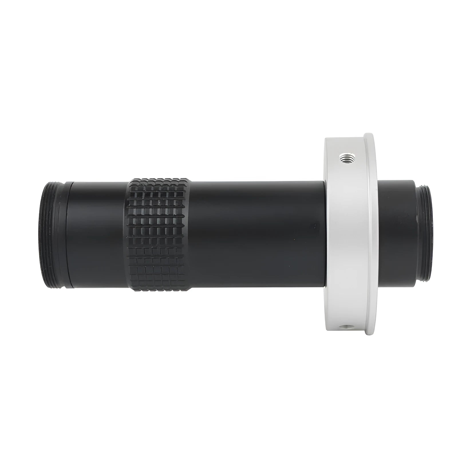 Black industrial inspection monocular lens with 0.1-1.3x magnification for electronics assembly