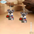 Flat cartoon Schnauzer dog earrings in acrylic, unisex Christmas style animal jewellery, one pair