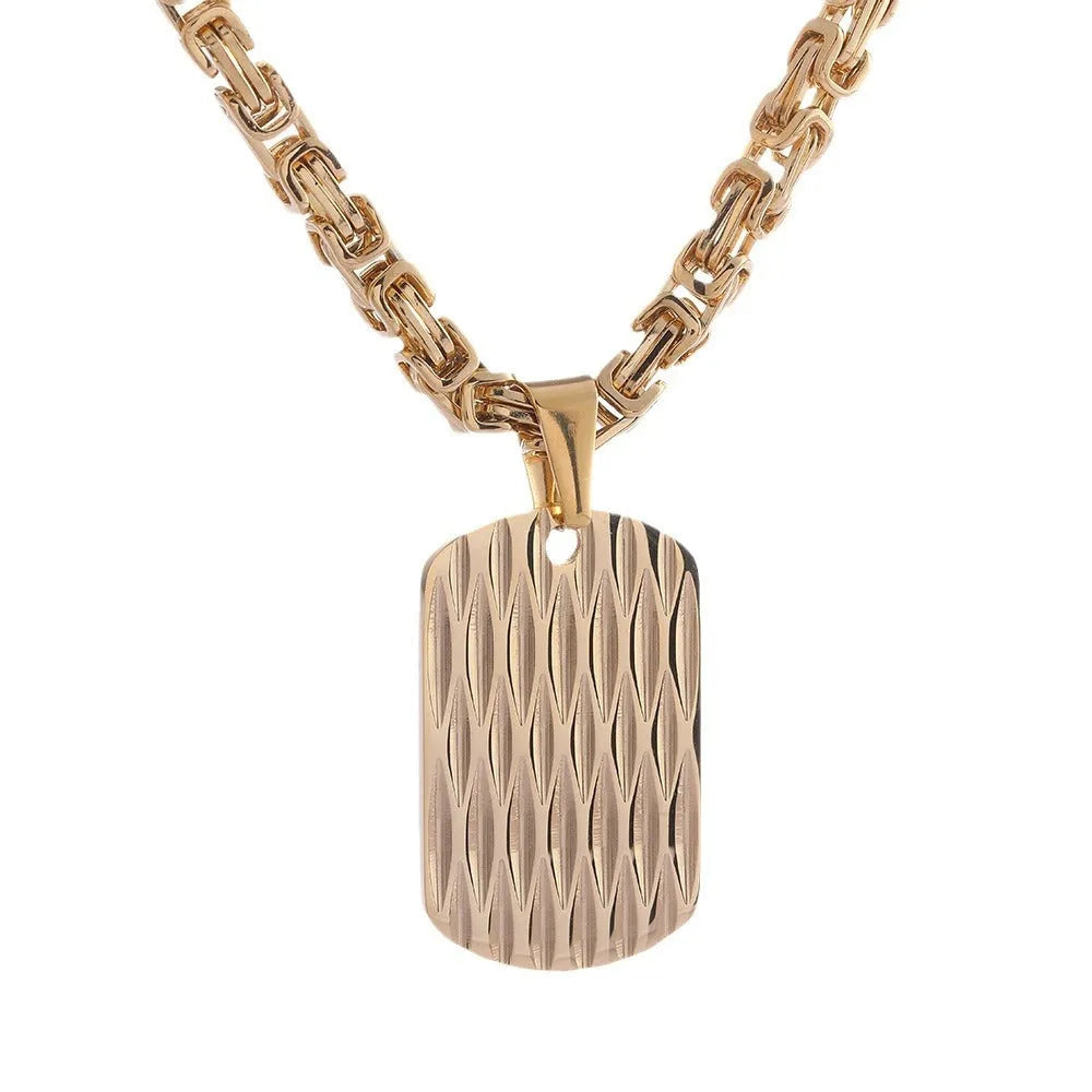 Men's titanium steel necklace with water ripple pendant on emperor chain in gold colour
