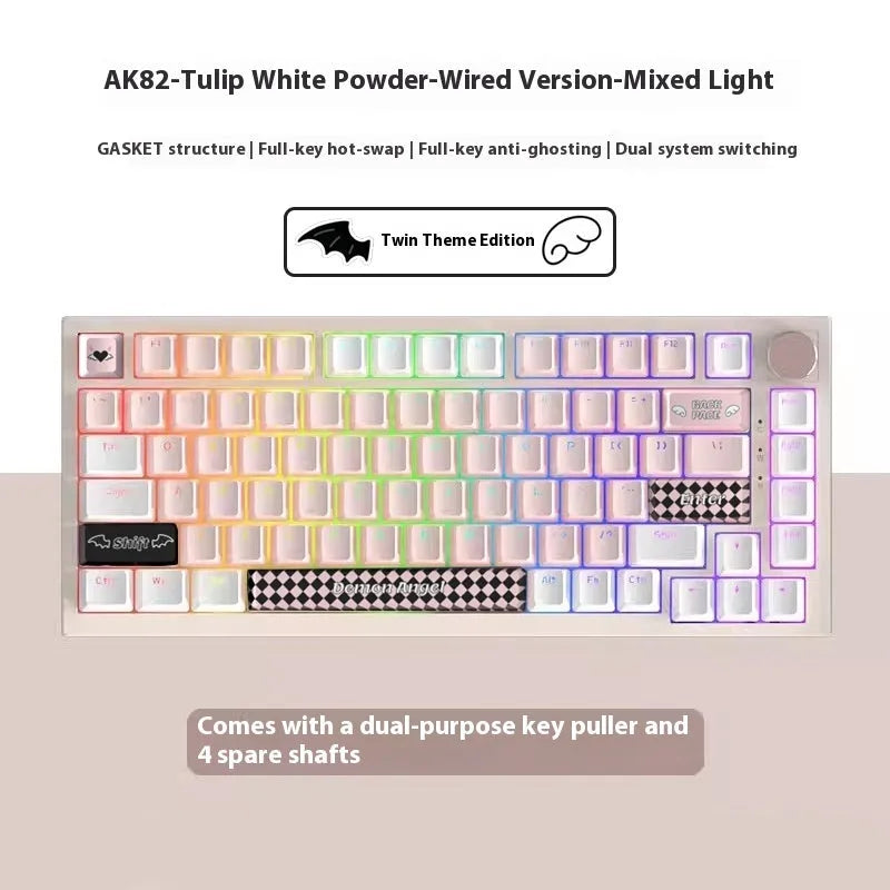 Creative Color Tulip White Mixed Light Green Axis Wired Keyboard on desk