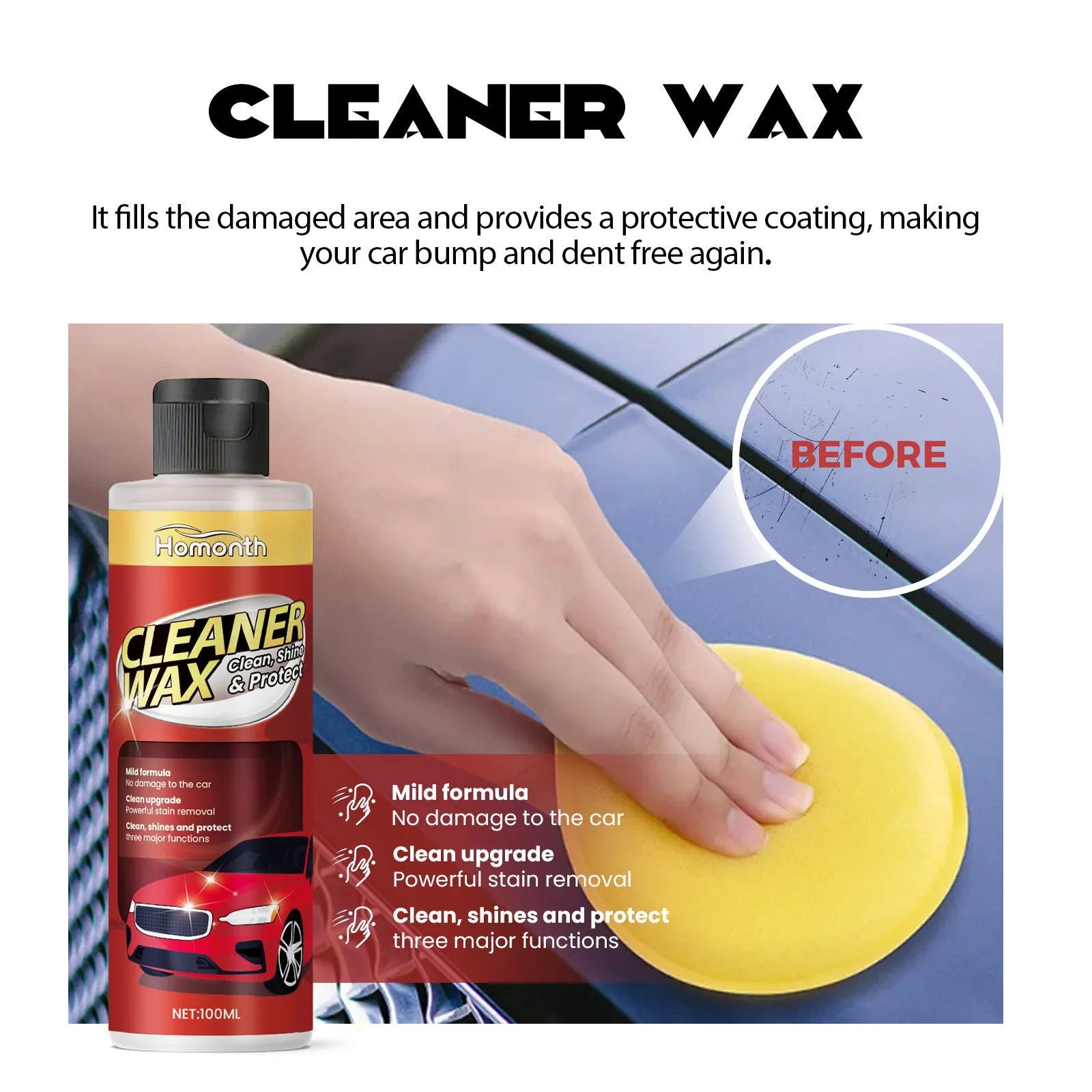 Car scratch protector 100ml bottle with sponge applicator