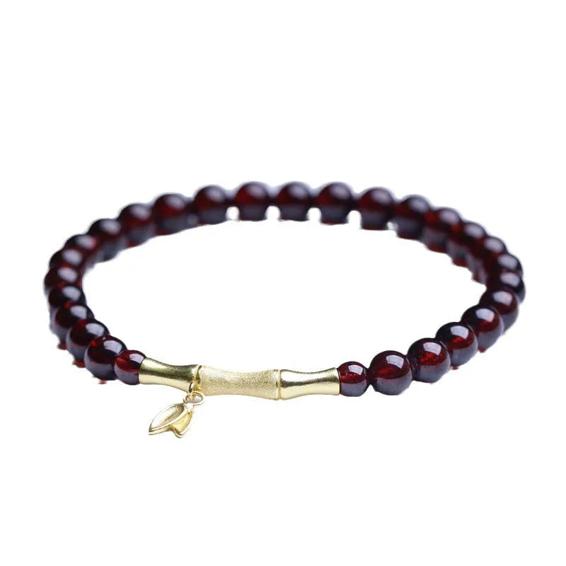 6mm garnet bamboo joint bracelet with manual processing in copper or silver finish