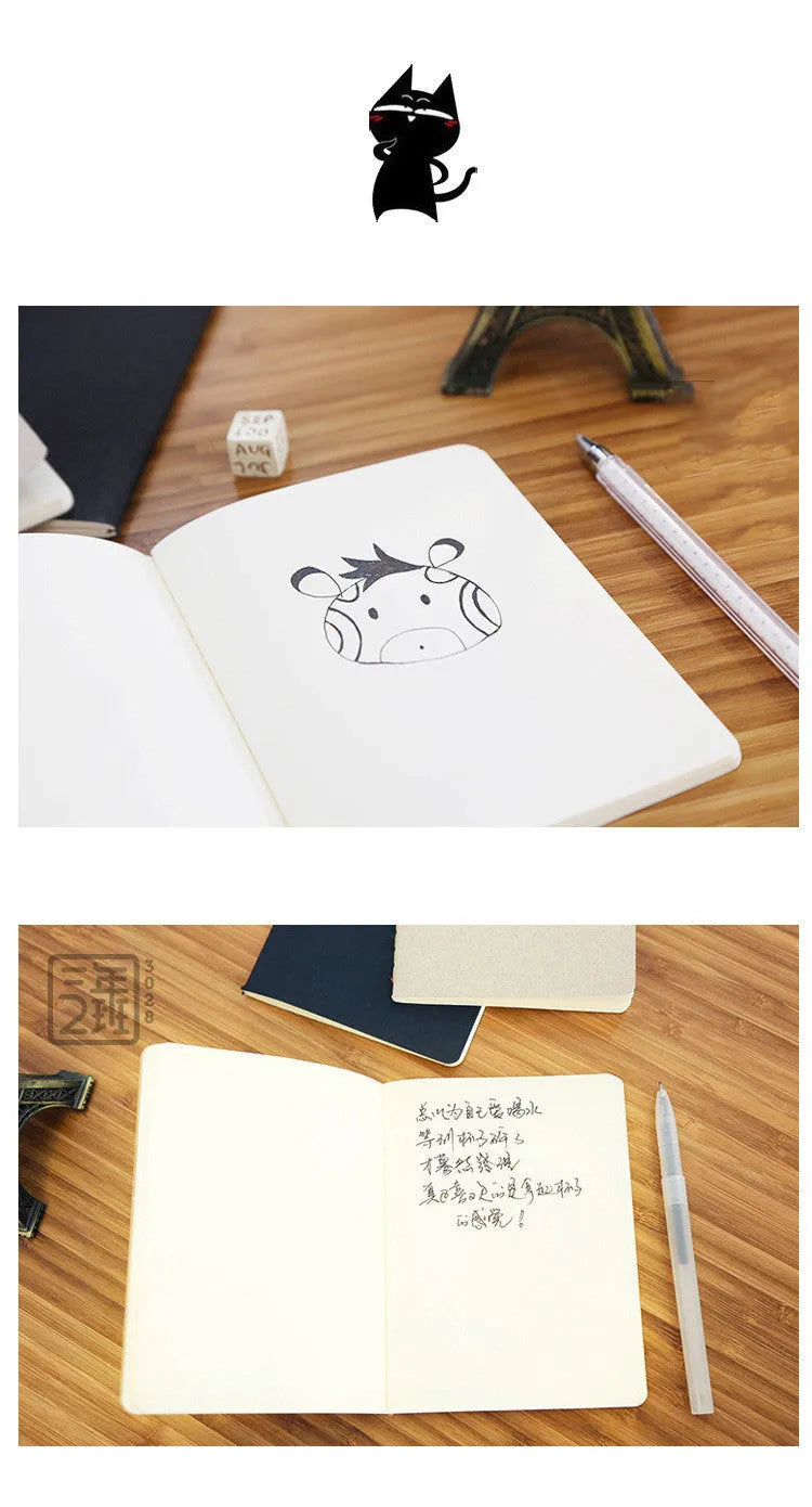Retro plain colour graffiti sketchbook in black, white, cowhide, or grey cover.