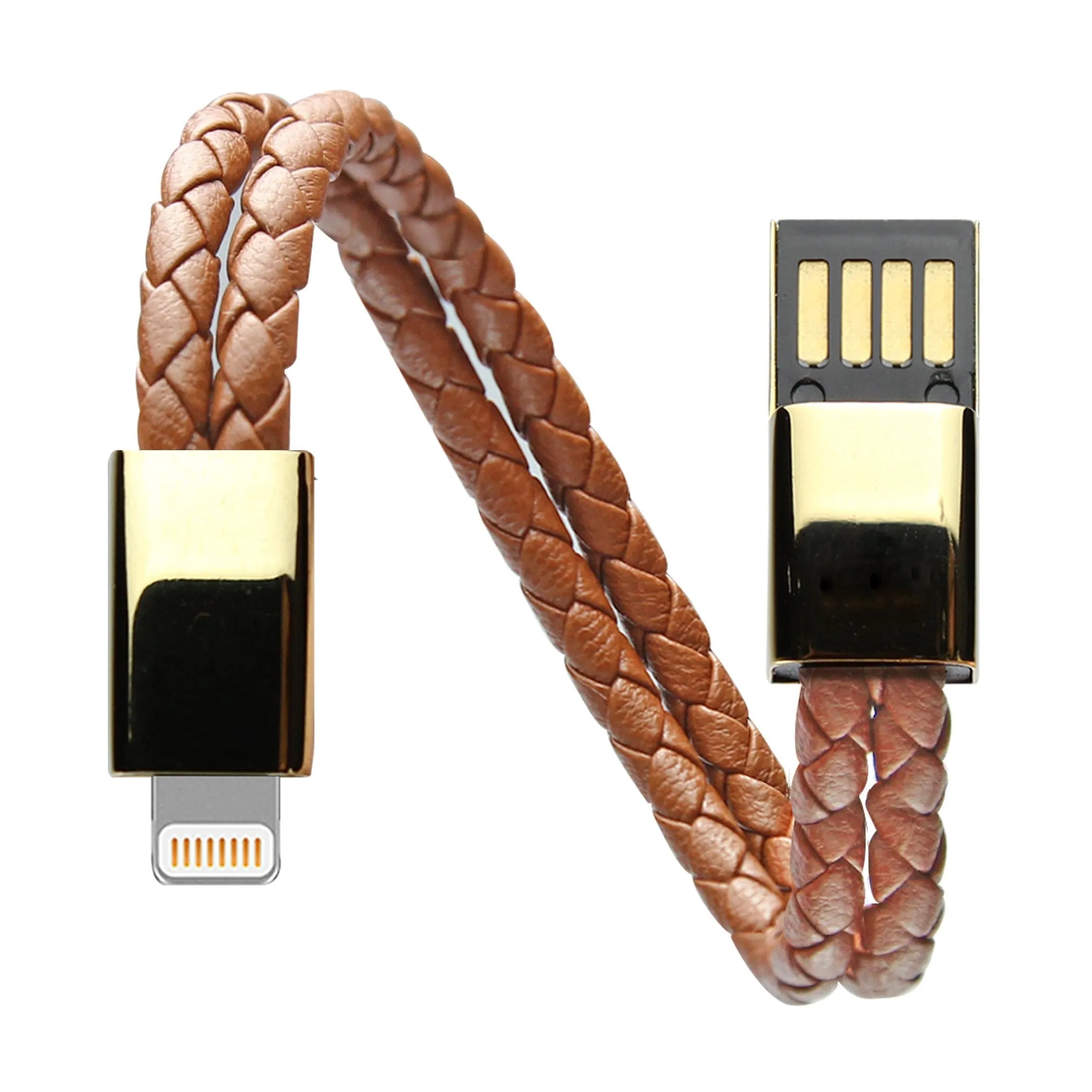 Brown bracelet charging cable with Mini USB connector and gift box packaging