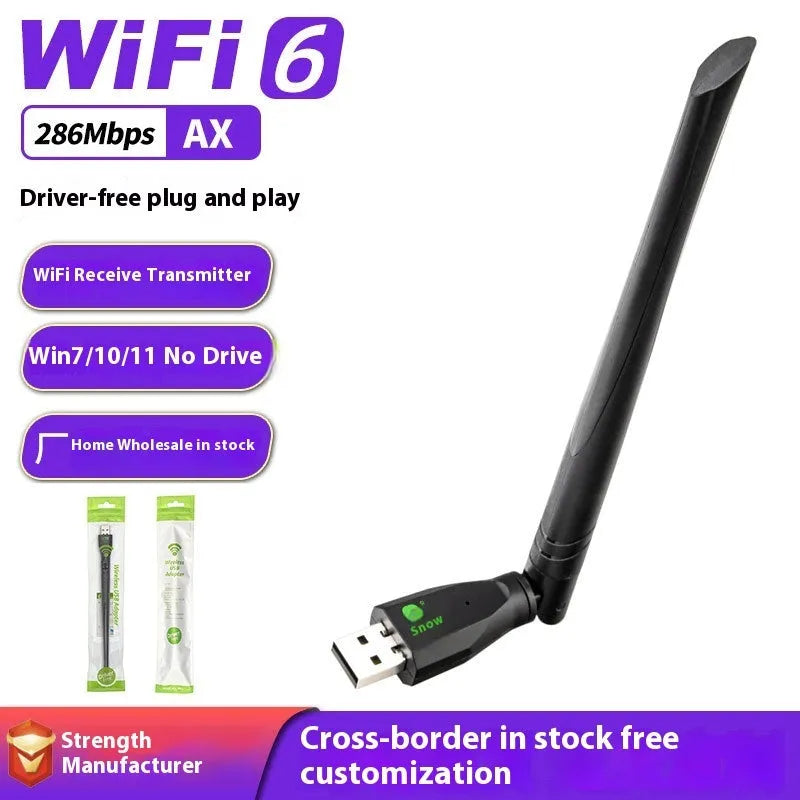 Black USB WiFi6 wireless network card for desktop and laptop computers