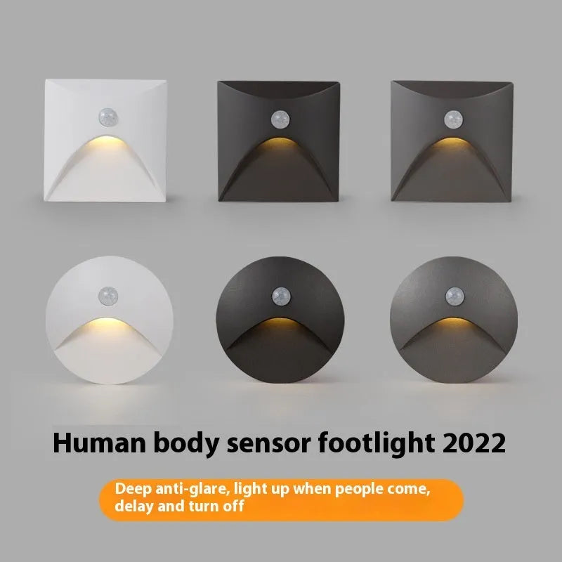 Human induction outdoor foot lamp with aluminium shell, 85 x 85 mm size, in black, grey, or white