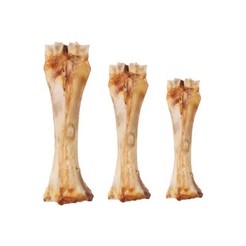 A high calcium and roasted ox bone flavour molar rod chew toy for dogs, shown in large, medium, and small sizes.