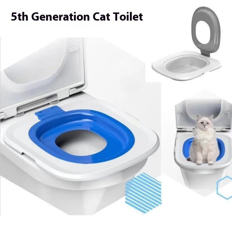 Fifth generation cat toilet trainer with anti-splash mat in blue, grey or green ABS plastic