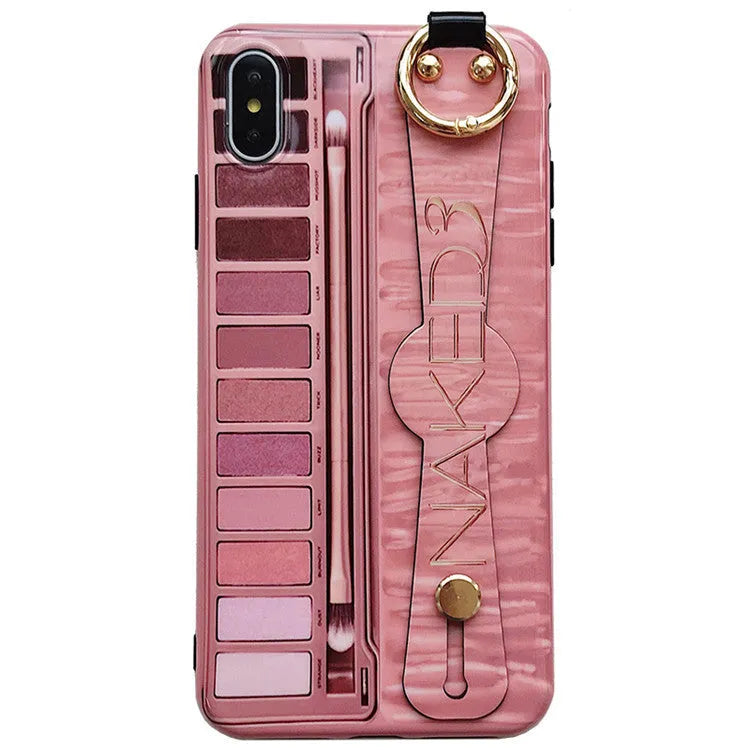 Rose red phone case compatible with iPhone 7/8 Plus with integrated eye shadow box and wristband
