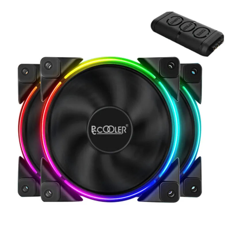 Set of three black 120mm RGB case fans for PC cooling with hydraulic bearings.