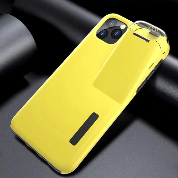 Matte acrylic and silicone AirPods charging case cover with iPhone edge protection in black colour