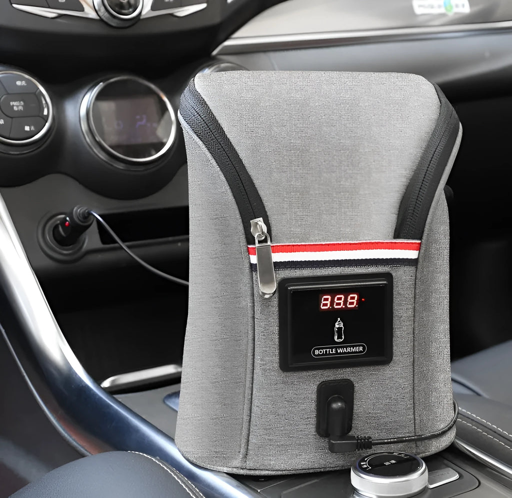 Car USB portable baby bottle warmer with dual bottle capacity and electronic temperature display screen
