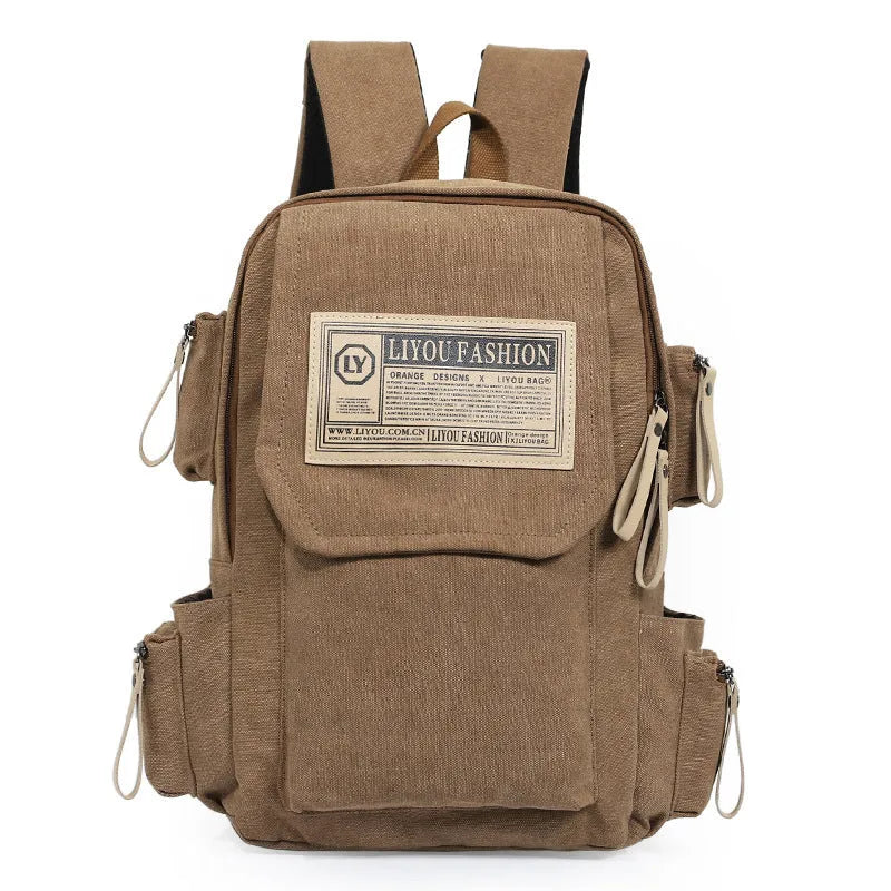 Canvas leisure sports travel backpack with letter pattern, available in four colours, 20-35L capacity