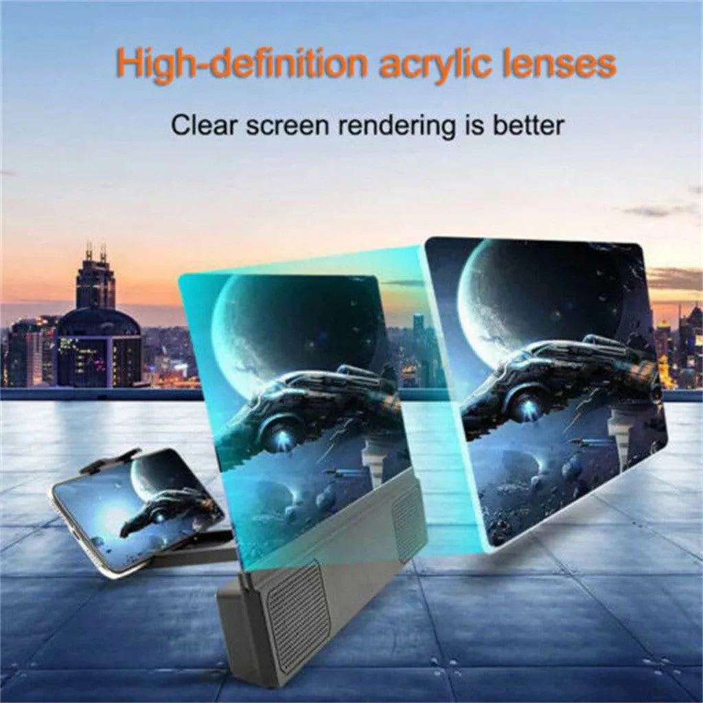 12-inch foldable mobile phone screen amplifier with adjustable gooseneck stand and audio speaker