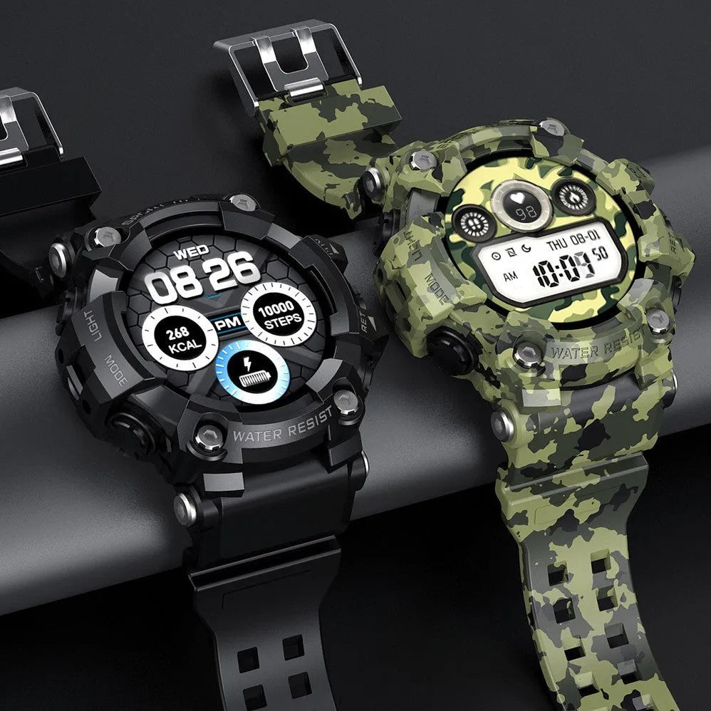 T6 Tactical Rugged Smart Watch in black or green with 1.3-inch screen and alloy case.