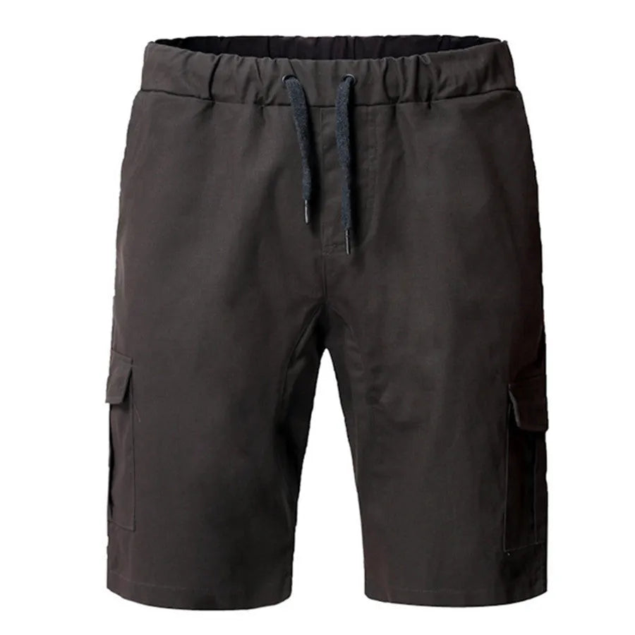Casual cotton blend multi-pocket men's shorts in Army Green, front view, sizes S-3XL