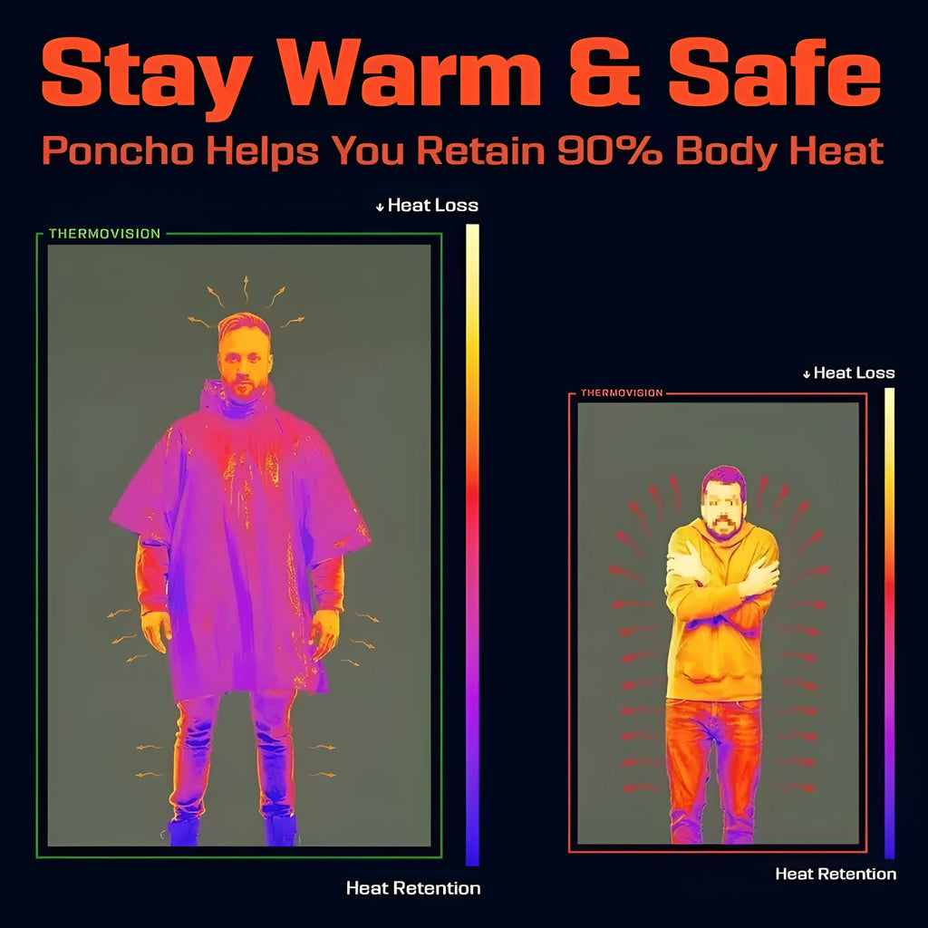 Waterproof military hooded raincoat in orange and army green, 100x120cm, for outdoor survival use