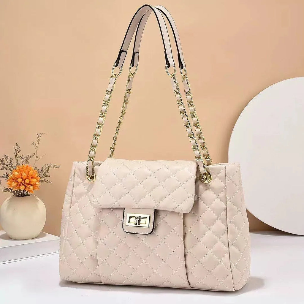 Women's PU crossbody bag with embroidered rhombus pattern, chain strap, horizontal square shape, six colours