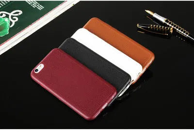 Genuine leather iPhone case with TPU interior in black, brown, navy blue, and wine red colours