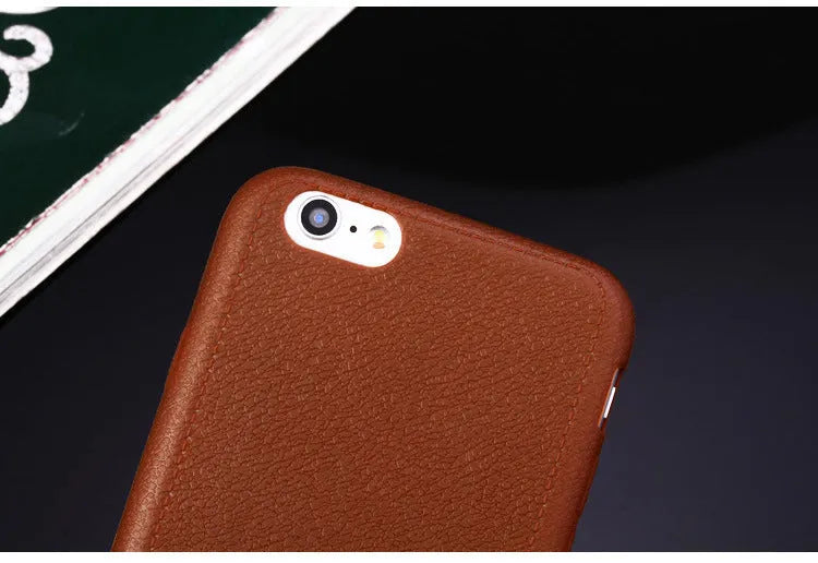 Genuine leather iPhone case with TPU interior in black, brown, navy blue, and wine red colours