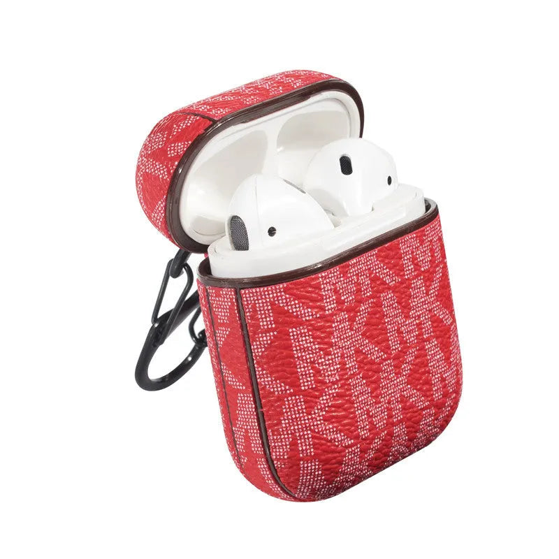 White hardshell leather letter Bluetooth headset case for AirPods 1/2