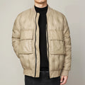 Men's gray duck down winter jacket with stand-up collar and zipper placket, sizes M-3XL