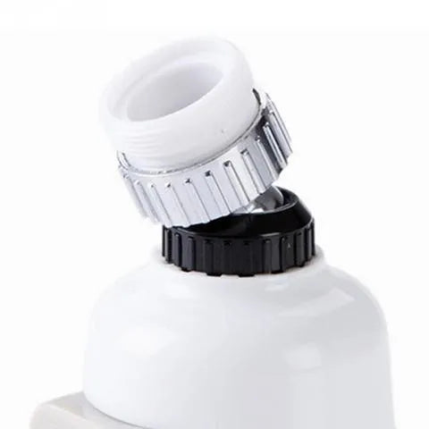 Faucet booster shower attachment in white and grey with 3-mode spray button and 360-degree rotatable head for round taps