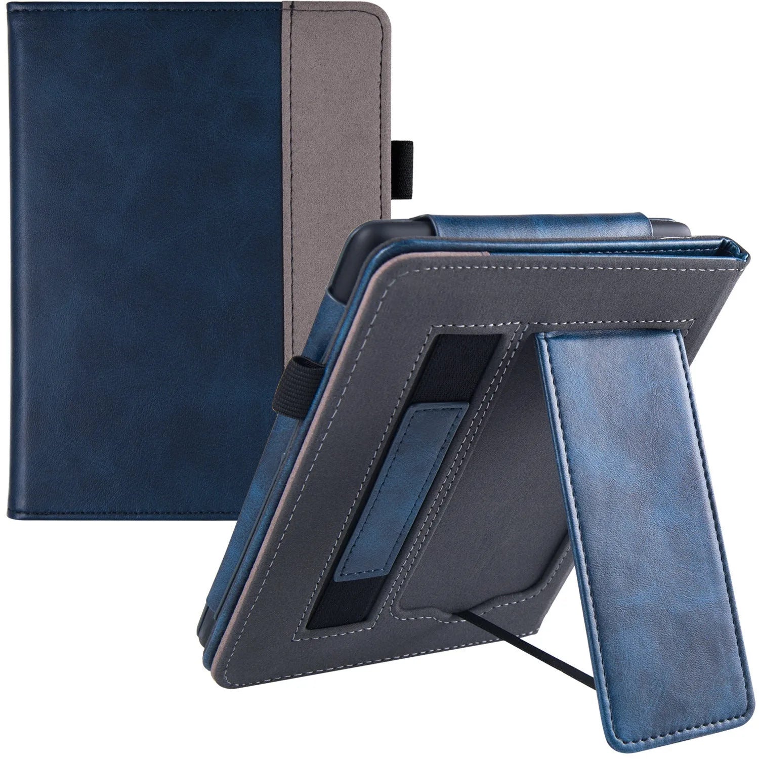Leather protective case for Kindle Paperwhite5 e-reader with a removable wrist strap attached.