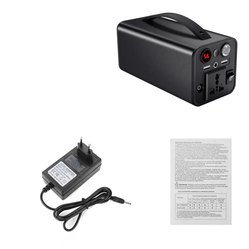 Portable power station with 45000mAh capacity, 180W output, featuring AC/DC/USB ports and LED light.