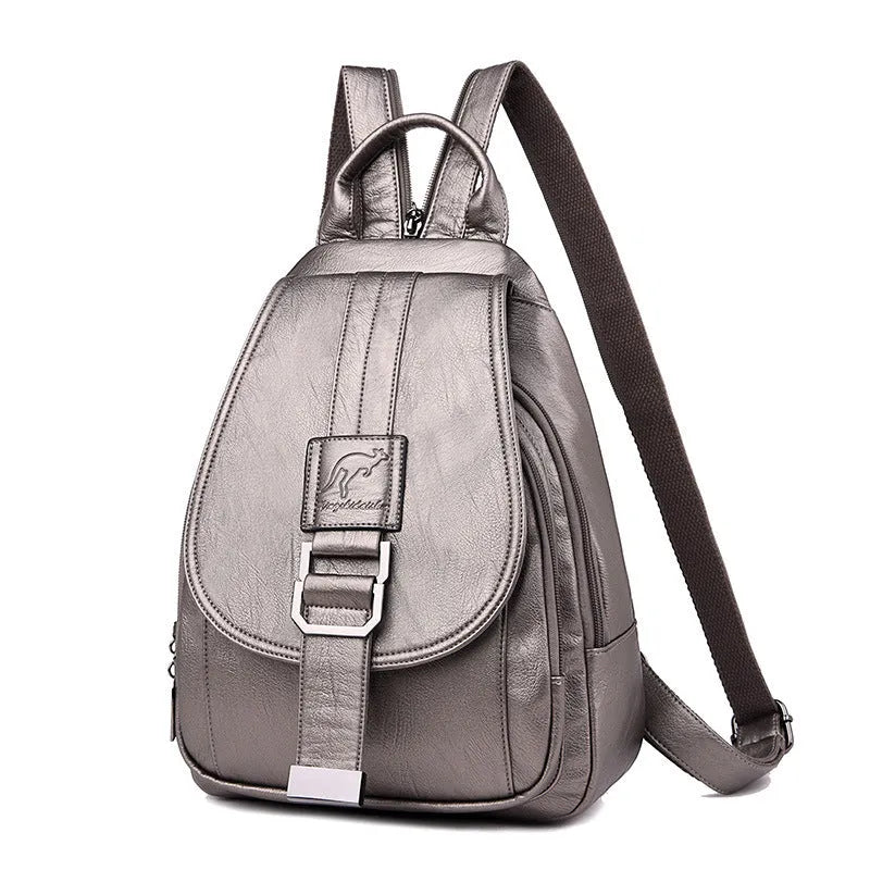 Women's waterproof PU leather backpack in medium size with double straps, available in five colours