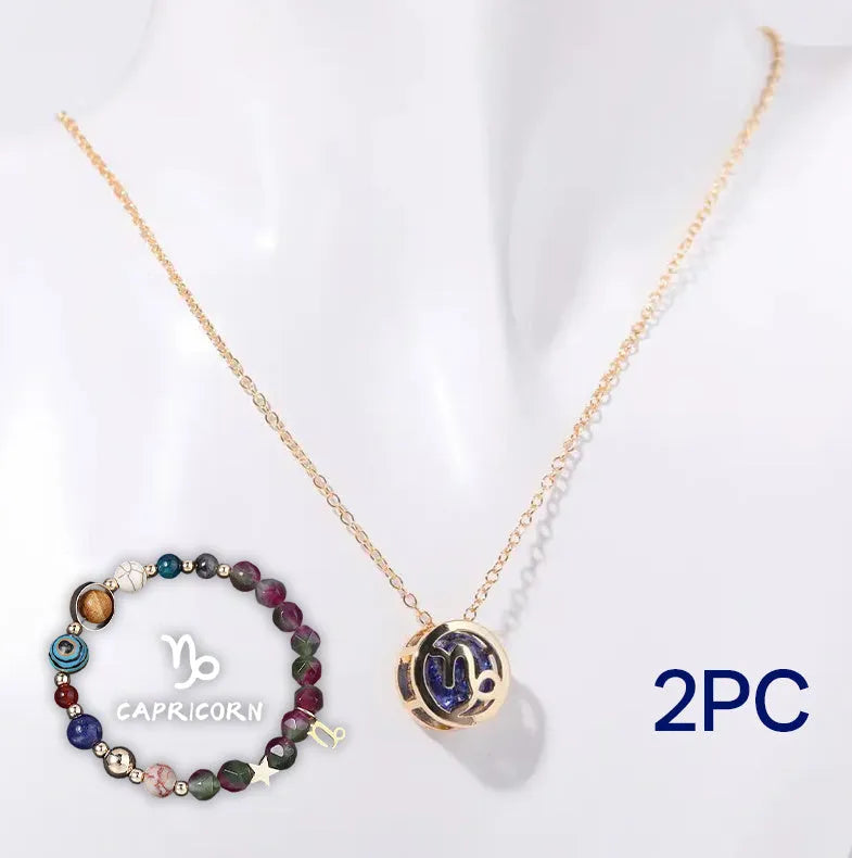 A natural stone beaded necklace and matching bracelet set on an adjustable cord.
