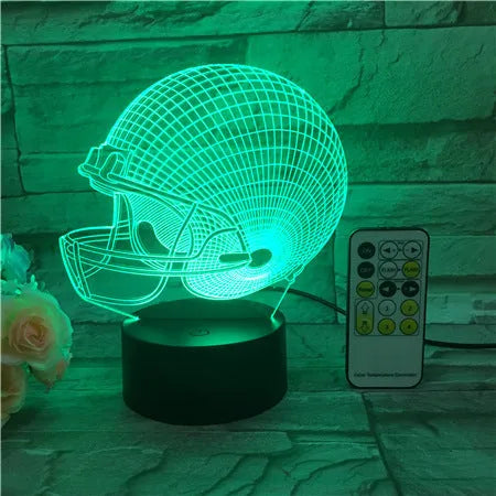 Rugby hat 3D lamp with USB power supply and 3 W light source, available with colourful touch or remote control.