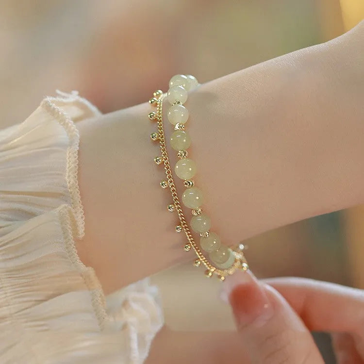 Natural Hetian jade bracelet with manual craftsmanship in Princess running and beaded styles