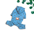 Blue velvet pet hoodie for dogs, available in sizes XS to XXXL with chest and back measurements