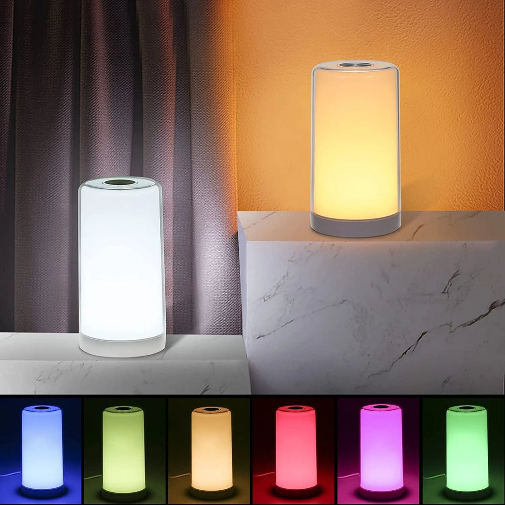 Smart touch sensing LED table lamp with acrylic lampshade, compact 125mm square base, USB powered, modern simple style