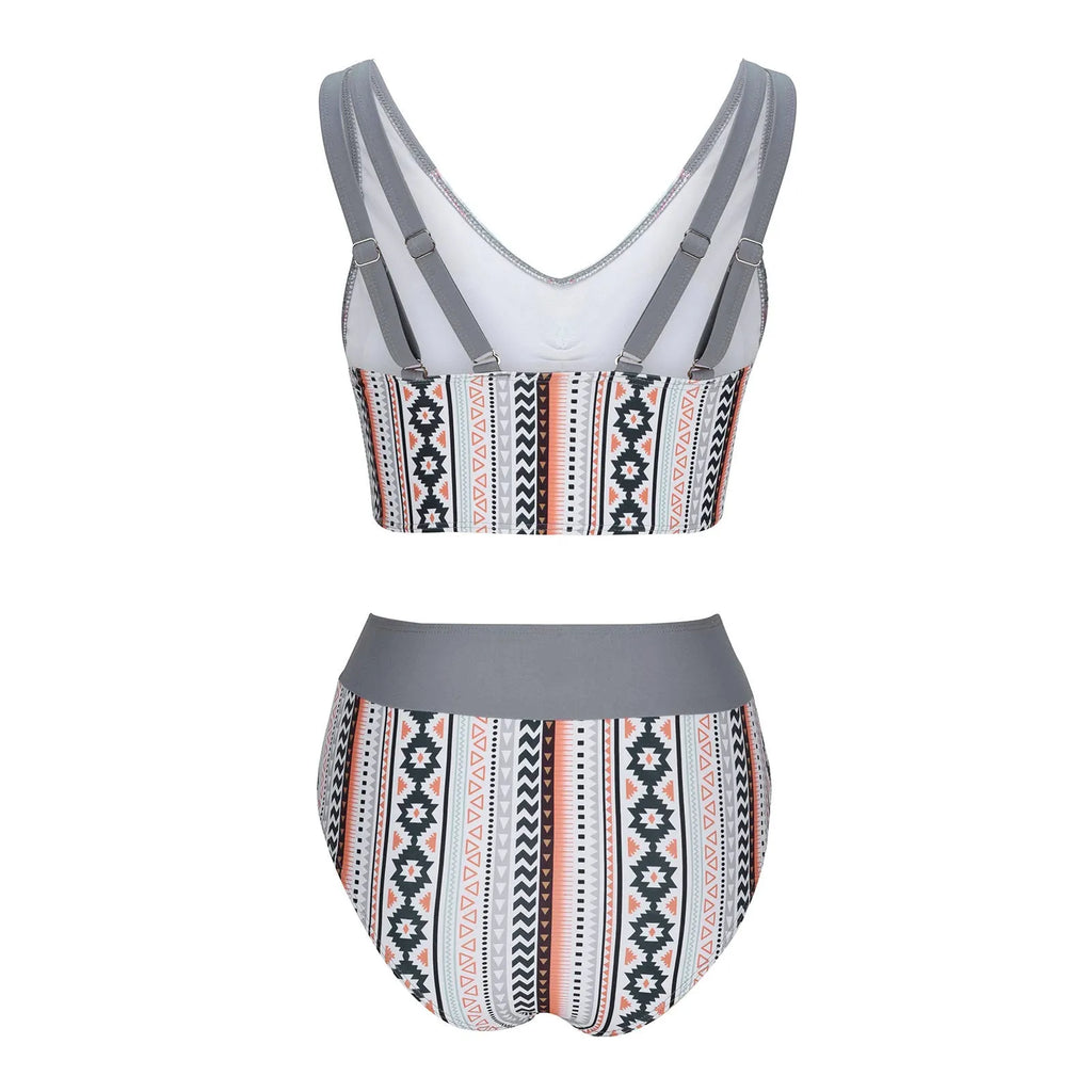 Women's solid colour cross sling split swimsuit bikini set in polyester fabric
